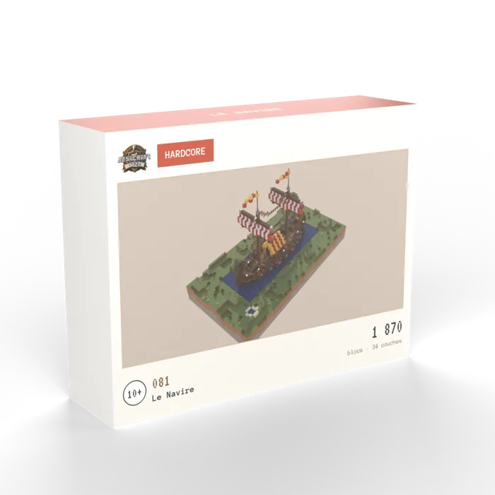 Boîte du build N°081, Le Navire : rendu 3D du bâtiment sur sa motte