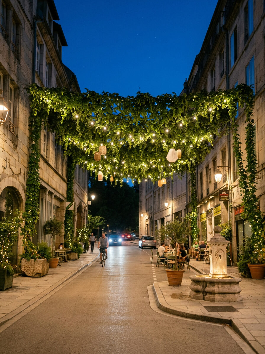 Nuit festive — LED douces et terrasses