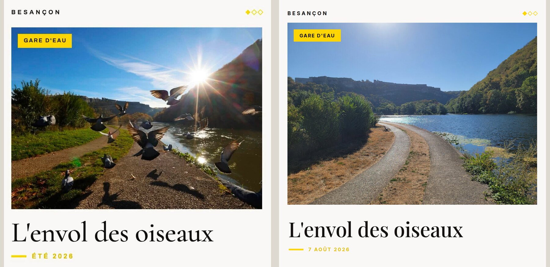 À gauche la carte postale du 4 août 2026, à droite la Gare d'eau photographiée le 7 août 2026